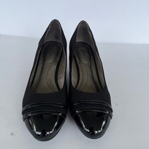 LifeStride Shoes Womens 8.5 M Juliana Wedge Pumps Black Faux Leather Casual